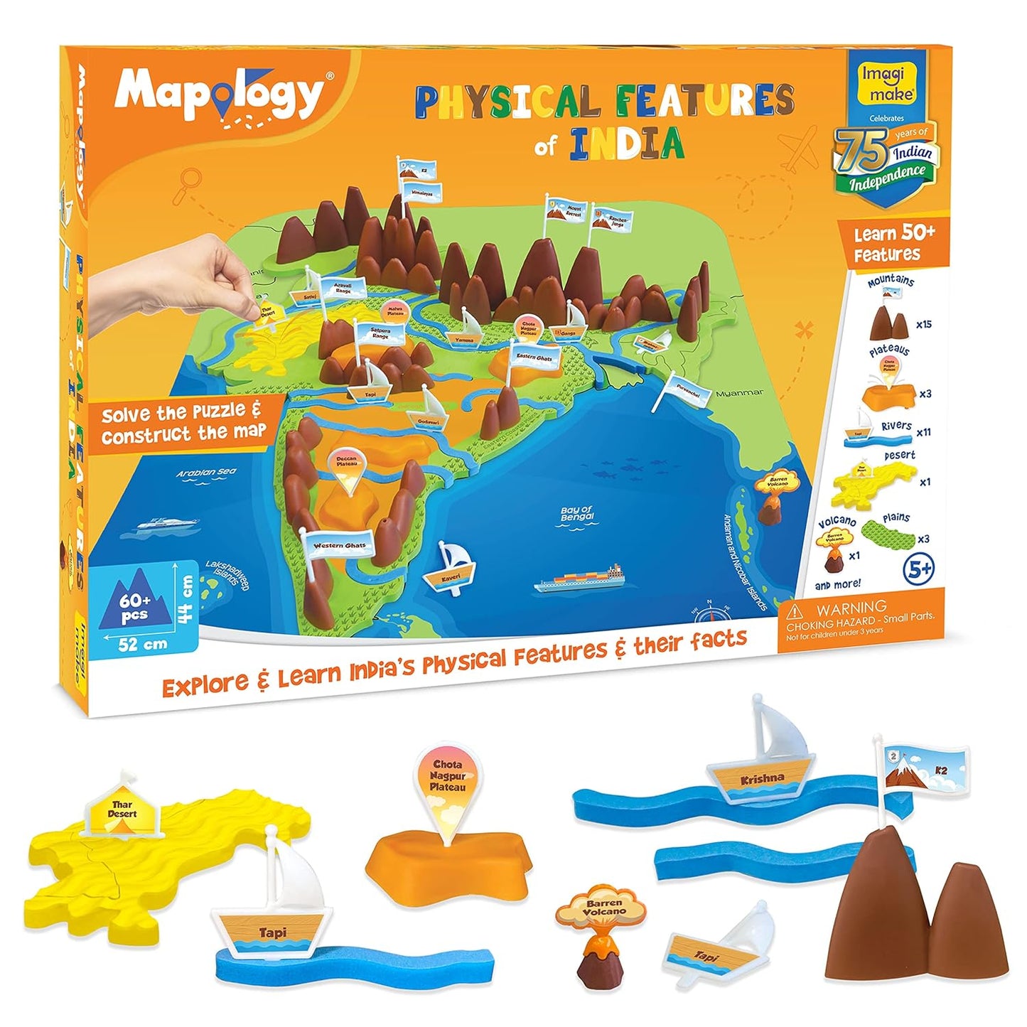 Kid's Mapology - Physical Features of India Learn 50+ Geographical Features(Age 4 Years+ )Educational Toy and Learning Aid Puzzles