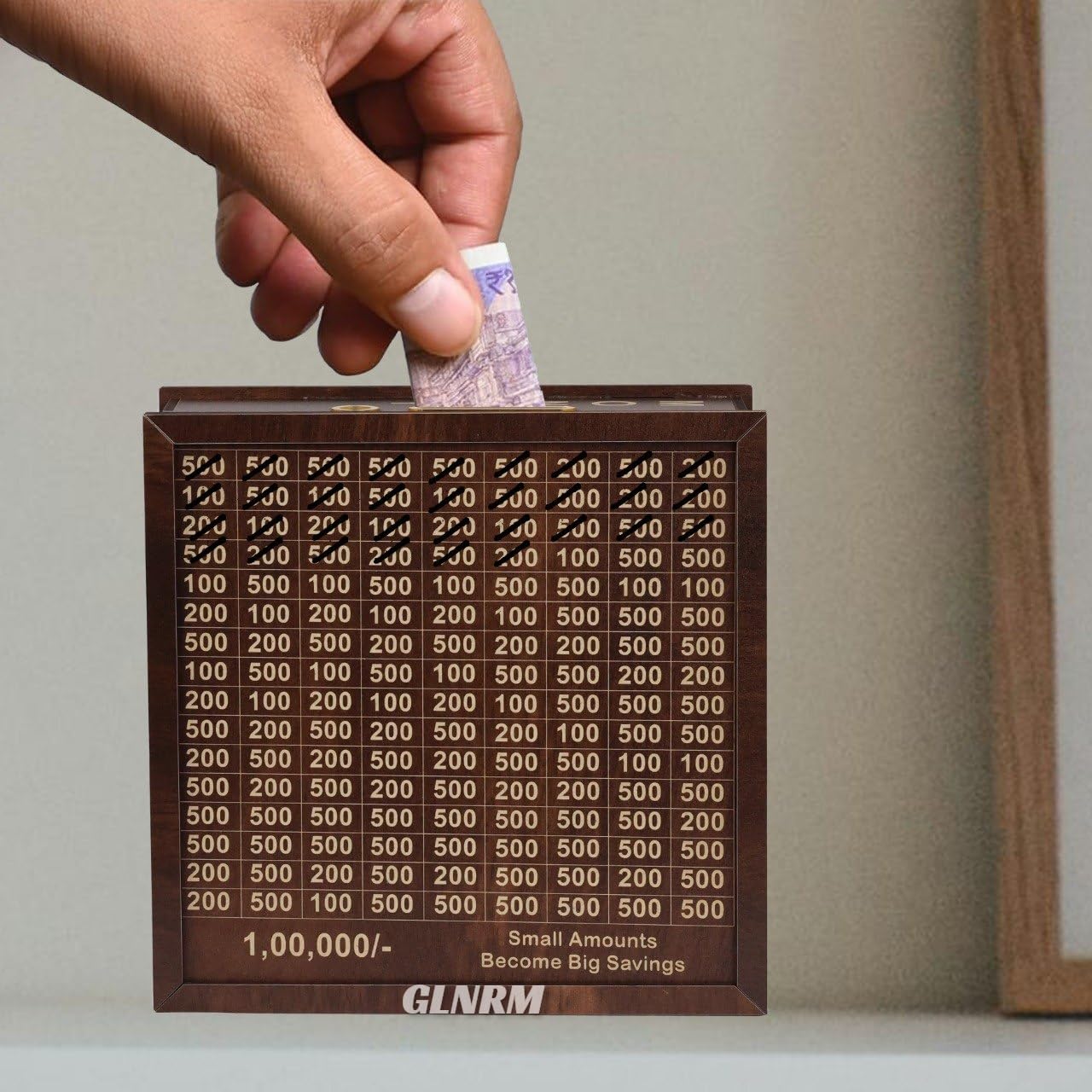 wooden Money Saving Box - 1,00,000 Rupees Money Saving Piggy Bank,