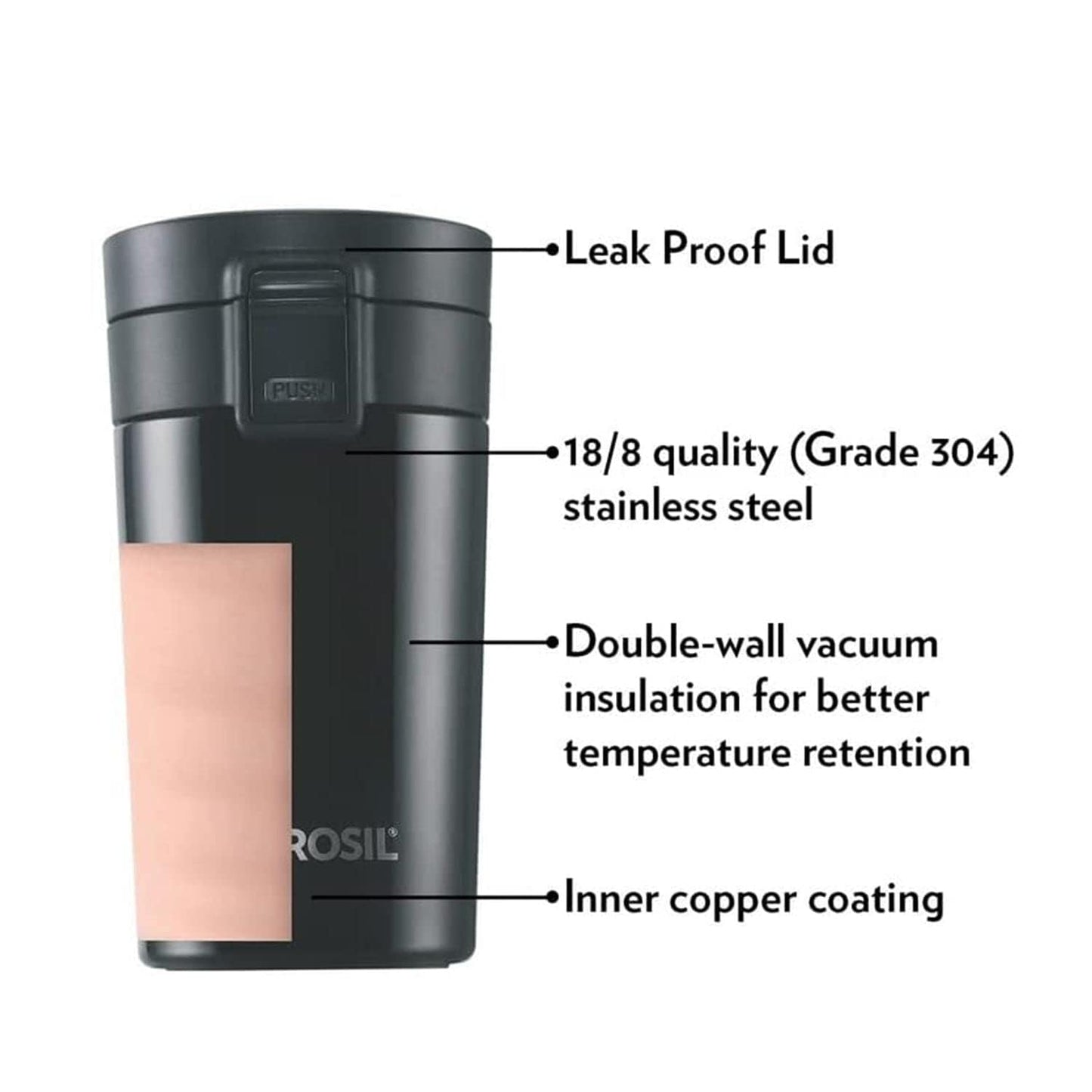 Vacuum insulated Hydra Coffeemate stainless Steel travel mug Leak Proof