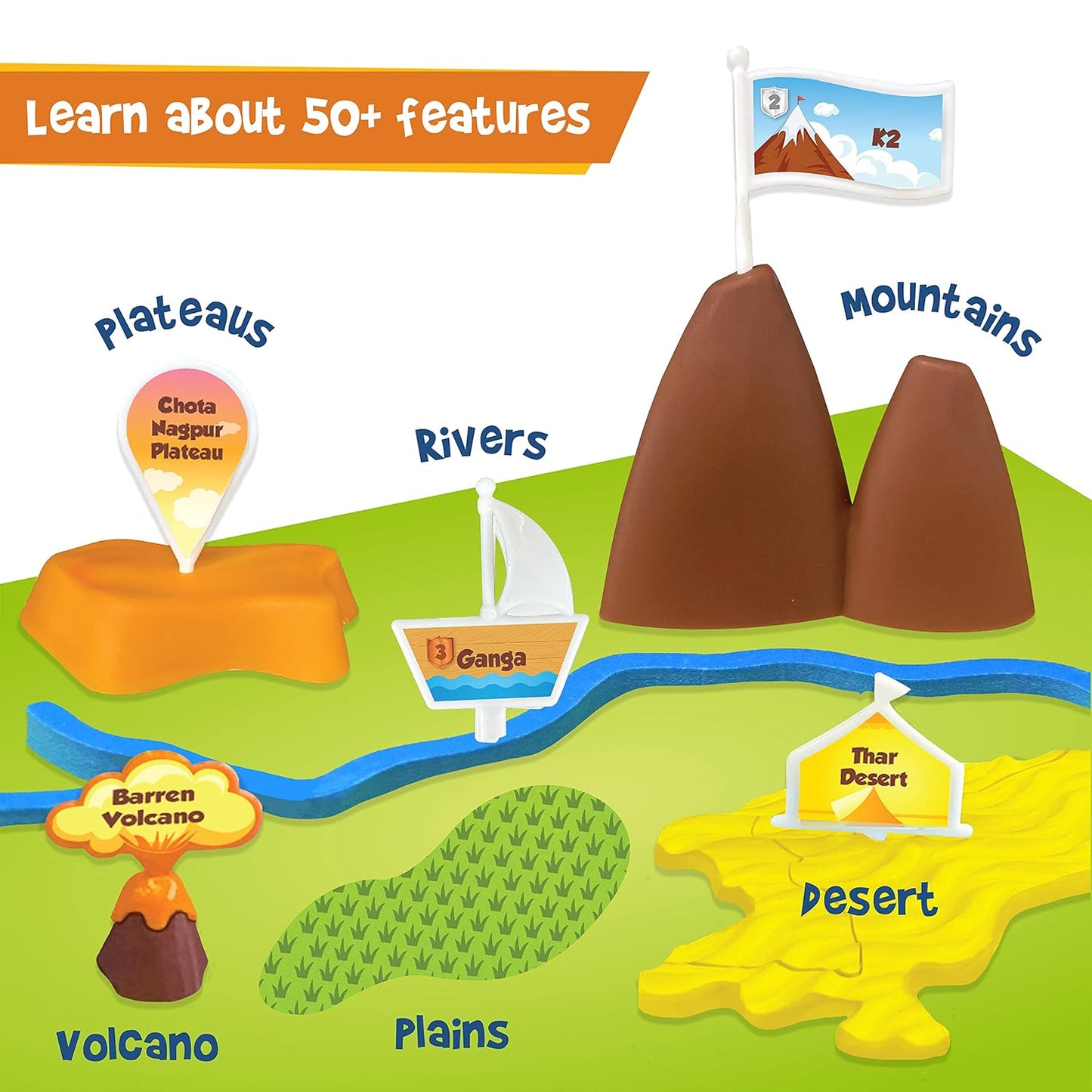 Kid's Mapology - Physical Features of India Learn 50+ Geographical Features(Age 4 Years+ )Educational Toy and Learning Aid Puzzles