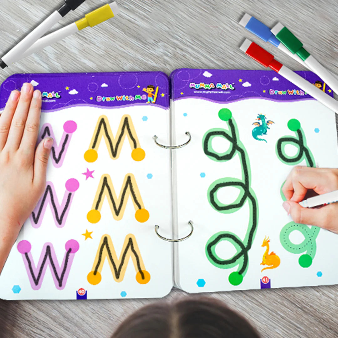 68 Pages Reusable Tracing Line book to improve HAND WRITING For 2+ Years kids