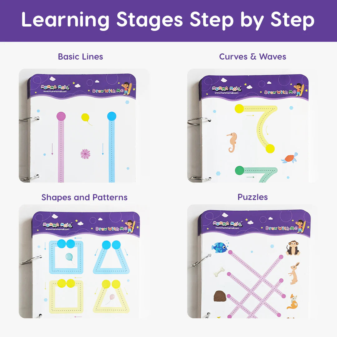 68 Pages Reusable Tracing Line book to improve HAND WRITING For 2+ Years kids